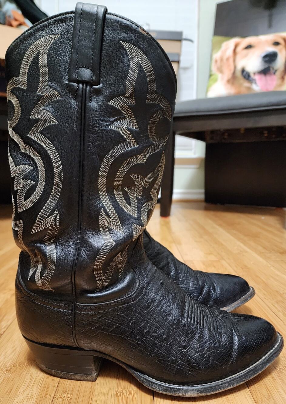 Tony Lama Genuine Ostrich Skin Western Cowboy Boots Black Mens Size 9.5 EE WIDE